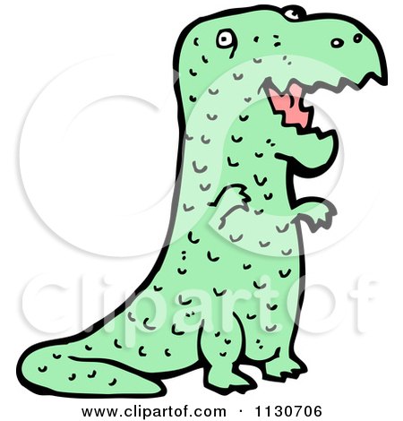 Cartoon Of A Green T Rex Dinosaur - Royalty Free Vector Clipart by lineartestpilot