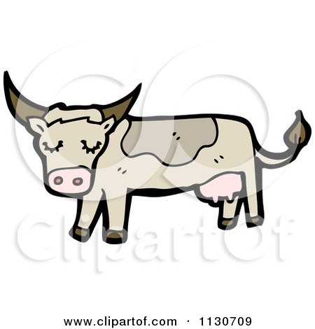 Cartoon Of A Brown Cow - Royalty Free Vector Clipart by lineartestpilot
