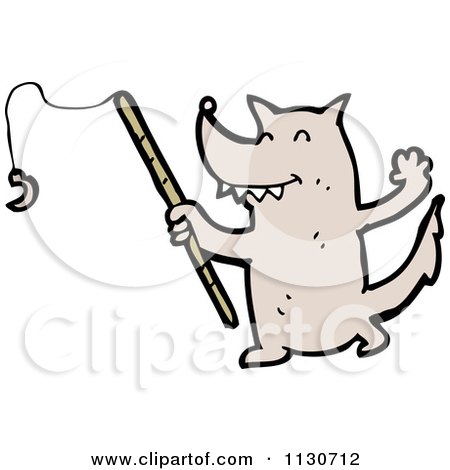 Cartoon Of A Fishing Wolf - Royalty Free Vector Clipart by lineartestpilot