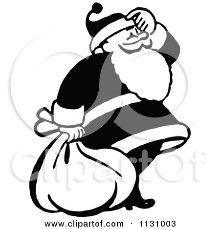 Clipart Of A Retro Vintage Black And White Santa Thinking - Royalty Free Vector Illustration by Prawny Vintage