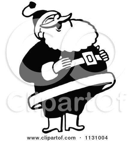 Clipart Of A Retro Vintage Black And White Santa Laughing - Royalty Free Vector Illustration by Prawny Vintage