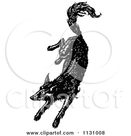 Clipart Of A Retro Vintage Black And White Resting Dog - Royalty Free Vector Illustration by Prawny Vintage