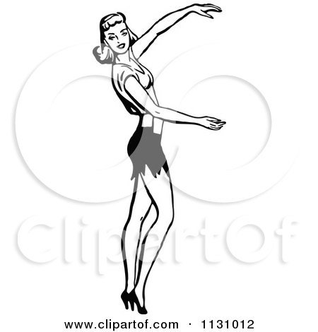 Clipart Of A Retro Vintage Black And White Woman Holding Out Her Arms - Royalty Free Vector Illustration by Prawny Vintage