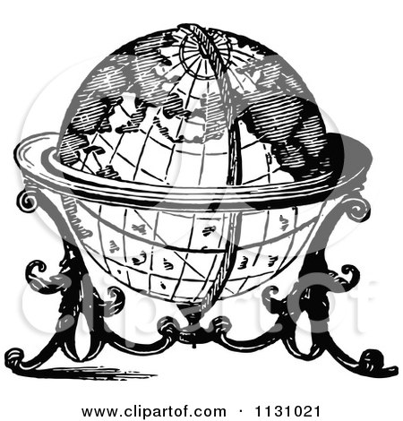 Clipart Of A Retro Vintage Black And White Globe On A Stand - Royalty Free Vector Illustration by Prawny Vintage