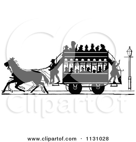 Clipart Of A Retro Vintage Silhouetted Stage Coach And Passengers 2 - Royalty Free Vector Illustration by Prawny Vintage