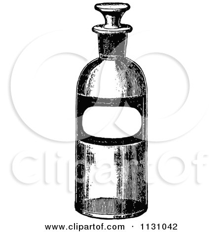 Clipart Of A Retro Vintage Black And White Bottle With A Blank Label - Royalty Free Vector Illustration by Prawny Vintage