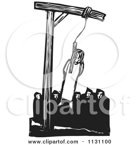 Clipart Of A Crowd Hangin A Witch Black And White Woodcut - Royalty Free Vector Illustration by xunantunich