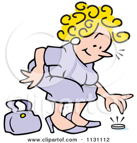 Cartoon Of A Woman Picking Up A Coin - Royalty Free Vector Clipart by Johnny Sajem
