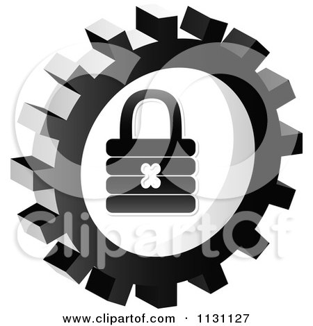 Clipart Of A Grayscale Padlock Gear Cog Icon - Royalty Free Vector Illustration by Andrei Marincas