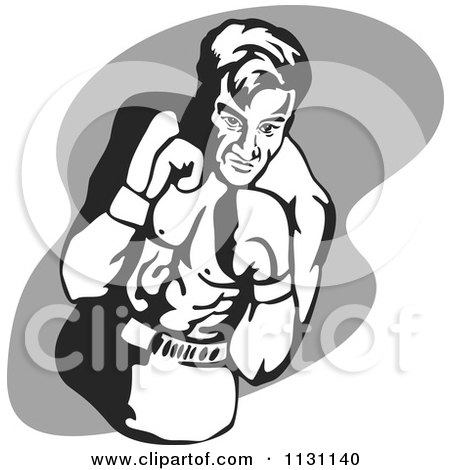 Clipart Of A Retro Male Athlete Boxer Man Over Gray - Royalty Free Vector Illustration by patrimonio