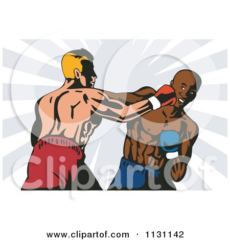 Clipart Of Retro Boxers Throwing Punches - Royalty Free Vector Illustration by patrimonio