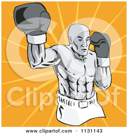 Clipart Of A Retro Male Athlete Boxer Man Over Rays - Royalty Free Vector Illustration by patrimonio