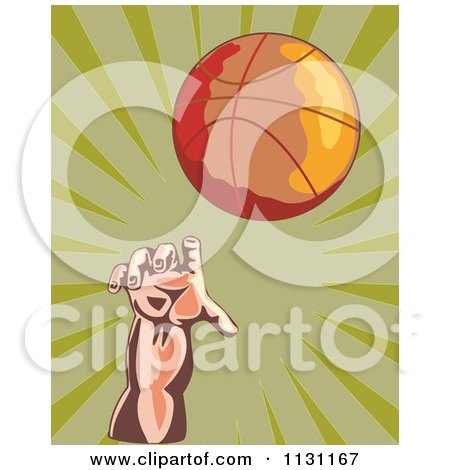 Clipart Of A Retro Male Athlete Hand Throwing A Baseball Over Rays - Royalty Free Vector Illustration by patrimonio