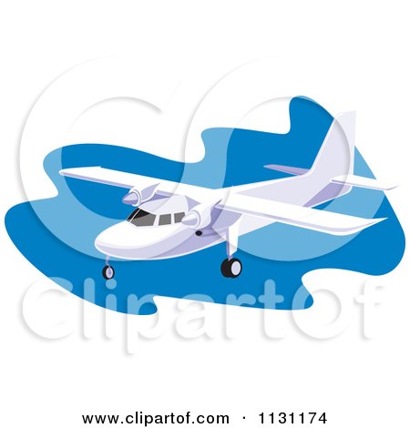Clipart Of A Retro Plane Over Blue - Royalty Free Vector Illustration by patrimonio