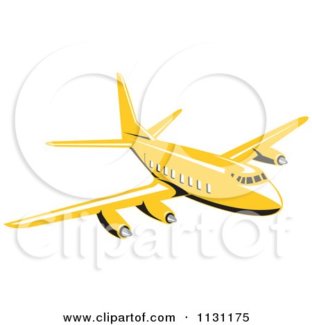 Clipart Of A Retro Yellow Commercial Airliner Plane - Royalty Free Vector Illustration by patrimonio