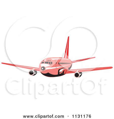 Clipart Of A Retro Red Commercial Airliner Plane - Royalty Free Vector Illustration by patrimonio