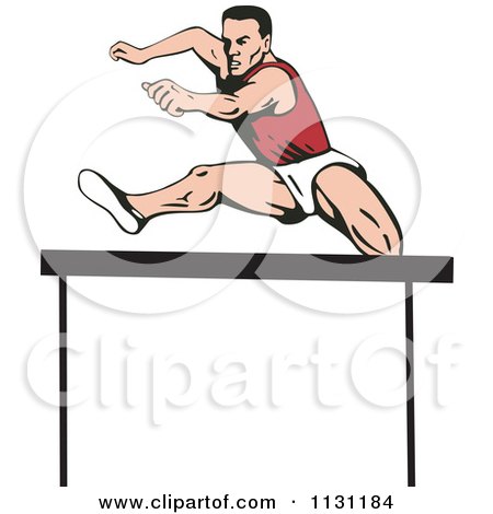 Clipart Of A Retro Male Athlete Jumping A Hurdle 4 - Royalty Free Vector Illustration by patrimonio