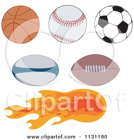 Clipart Of Sports Balls With One On Fire - Royalty Free Vector Illustration by patrimonio