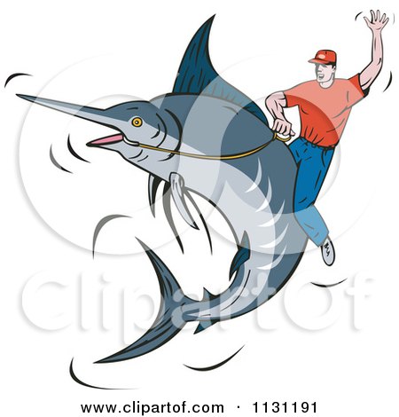 Clipart Of A Rodeo Man Riding A Marlin - Royalty Free Vector Illustration by patrimonio