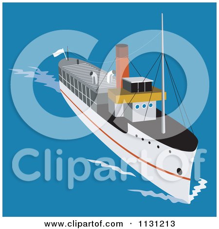 Clipart Of A Steam Ship At Sea - Royalty Free Vector Illustration by patrimonio