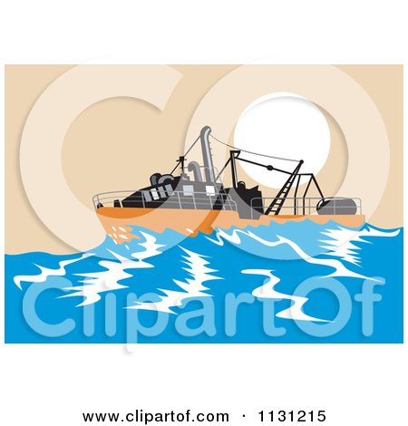 Clipart Of A Retro Sinking Fishing Boat At Sea - Royalty Free Vector Illustration by patrimonio