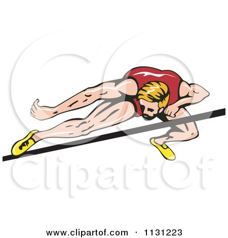 Clipart Of A Retro Male High Jump Athlete - Royalty Free Vector Illustration by patrimonio
