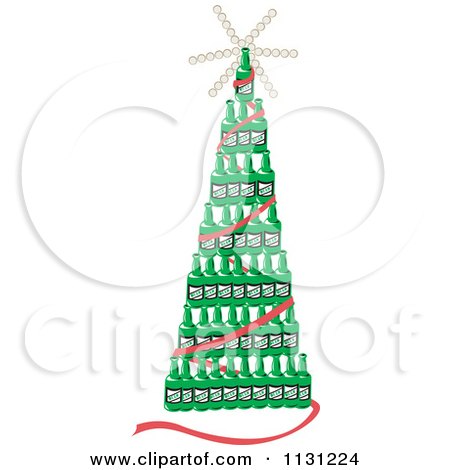 Clipart Of A Christmas Tree Of Beer Bottles - Royalty Free Vector Illustration by patrimonio