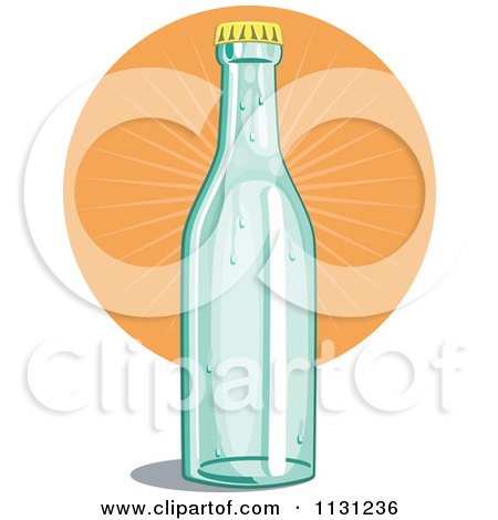 Clipart Of A Retro Soda Bottle And Orange Burst - Royalty Free Vector