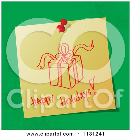 Clipart Of A | Handwritten Happy Holidays Note With A Gift On Green | Royalty Free Vector Illustration by MilsiArt