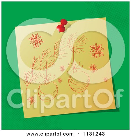 Clipart Of A | Sketched Christmas Tree Branch And Baubles On Green | Royalty Free Vector Illustration by MilsiArt