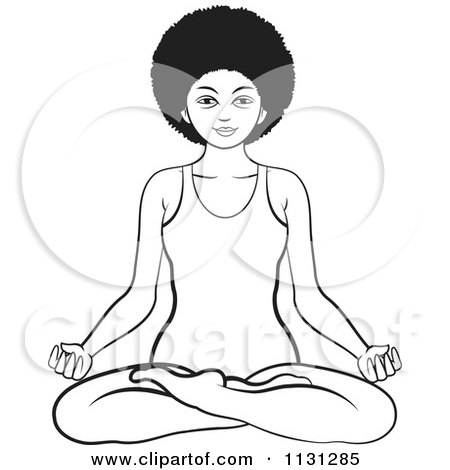 Clipart Of A Black And White African American Woman Meditating - Royalty Free Vector Illustration by Lal Perera