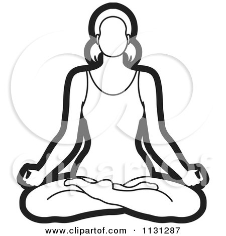 Clipart Of An Outlined Yoga Woman Meditating - Royalty Free Vector Illustration by Lal Perera