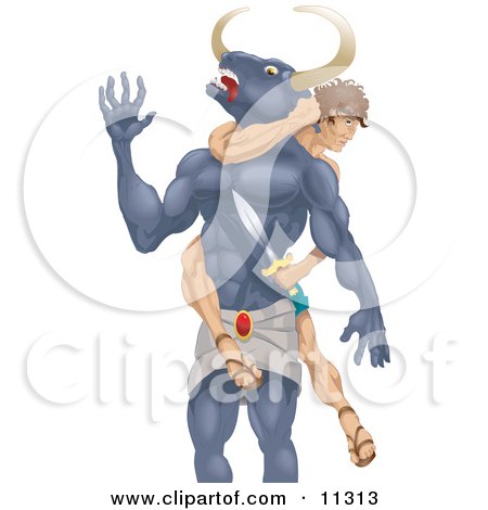 Theseus Slaying the Minotaur With a Sword Clipart Illustration by AtStockIllustration