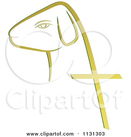 Clipart Of A Gold Ram Goat Head And Cross - Royalty Free Vector Illustration by Lal Perera