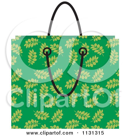 Clipart Of A Green Floral Shopping Bag - Royalty Free Vector Illustration by Lal Perera