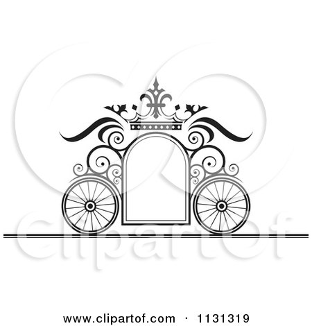 Clipart Of A Black And White Ornate Wedding Carriage Frame - Royalty Free Vector Illustration by Lal Perera