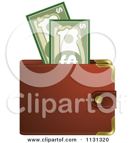 Clipart Of A Brown Wallet And Cash - Royalty Free Vector Illustration by Lal Perera