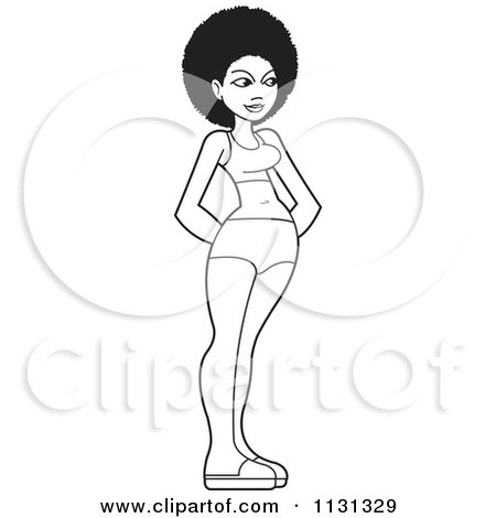 Clipart Of An Outlined Black Woman Standing In A Bikini - Royalty Free Vector Illustration by Lal Perera