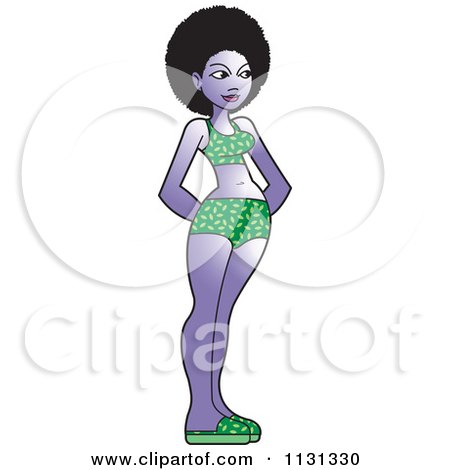 Clipart Of A Black Woman Standing In A Green Bikini - Royalty Free Vector Illustration by Lal Perera