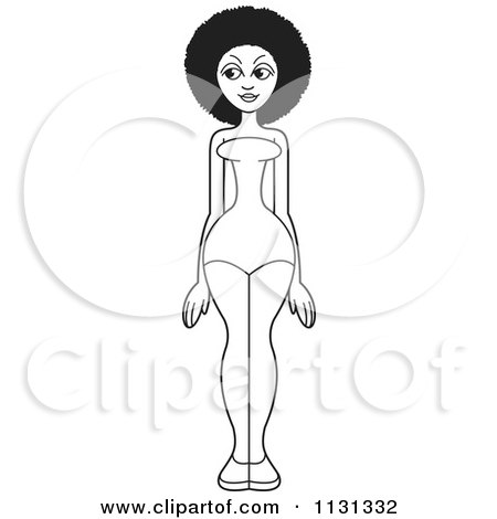 Clipart Of An Outlined Black Woman Standing In A Swimsuit - Royalty Free Vector Illustration by Lal Perera