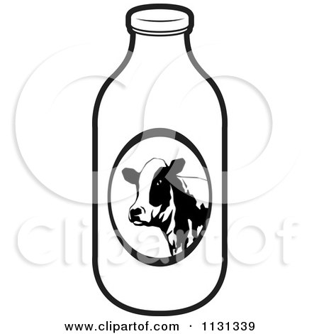 Clipart Of A Black And White Milk Bottle - Royalty Free Vector Illustration by Lal Perera