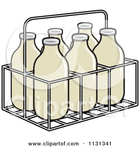 Clipart Of A Case Of Milk Bottles - Royalty Free Vector Illustration by Lal Perera