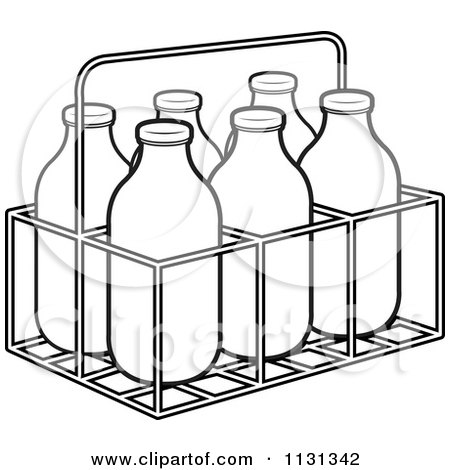 Clipart Of An Outlined Case Of Milk Bottles - Royalty Free Vector Illustration by Lal Perera