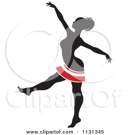Clipart Of A Silhouetted Dancer With Red And White Stripes 1 - Royalty Free Vector Illustration by Lal Perera