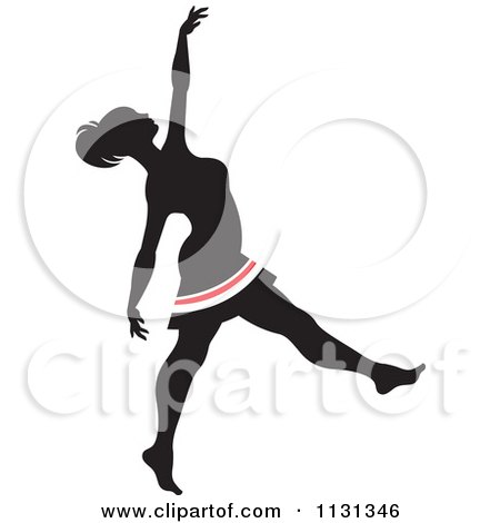 Clipart Of A Silhouetted Dancer With Red And White Stripes 2 - Royalty Free Vector Illustration by Lal Perera