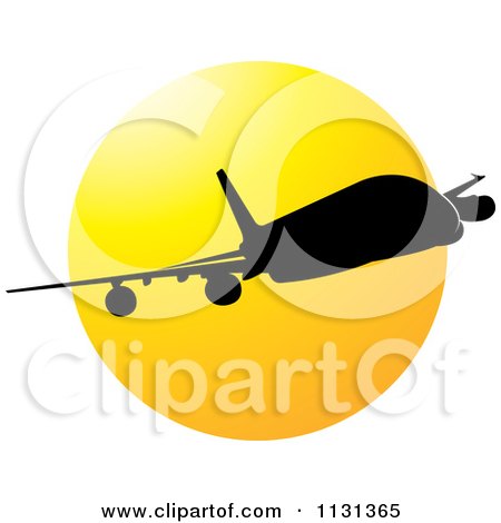 Clipart Of A Silhouetted Airplane And Sun - Royalty Free Vector Illustration by Lal Perera