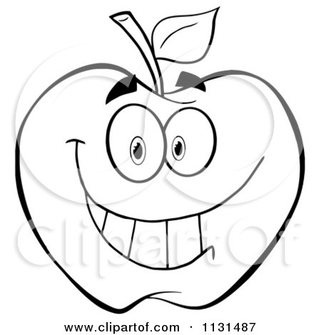 Cartoon Of An Outlined Smiling Apple Mascot - Royalty Free Vector Clipart by Hit Toon