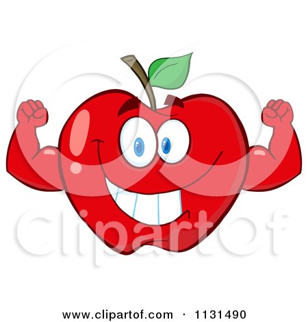 Cartoon Of A Strong Red Apple Mascot - Royalty Free Vector Clipart by Hit Toon