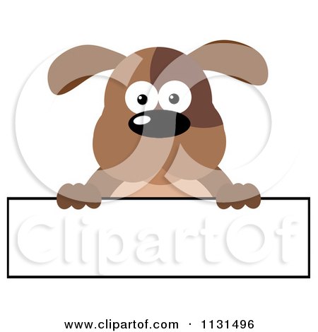 Cartoon Of A Brown Dog Over A Long Banner Sign - Royalty Free Vector Clipart by Hit Toon