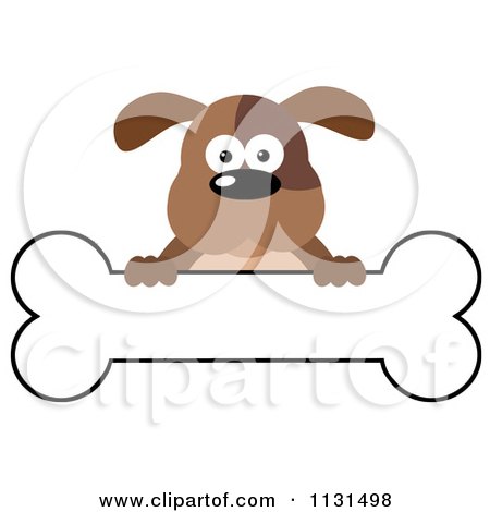 Cartoon Of A Brown Dog Over A Bone Banner Sign - Royalty Free Vector Clipart by Hit Toon